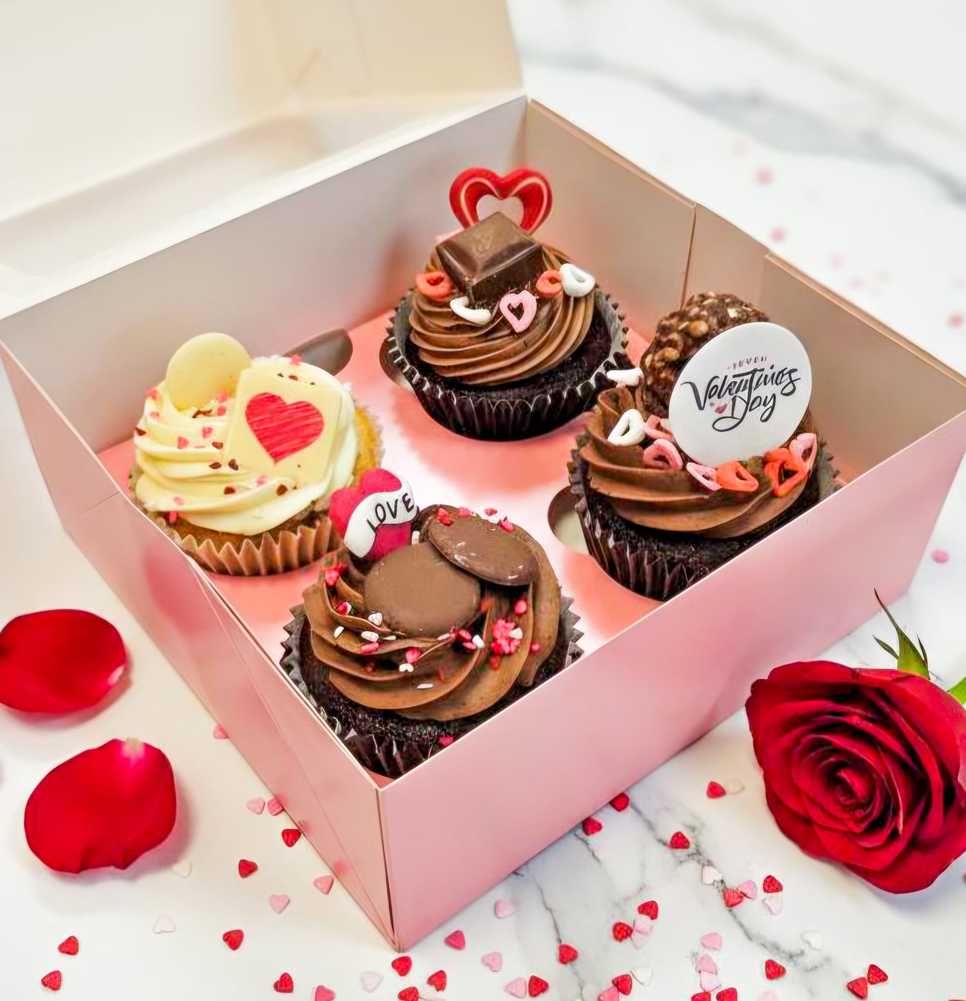 Valentine's Chocoholic Box of 4 Cupcakes