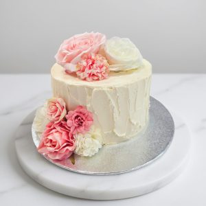 Pink & White Flower Wedding Cake